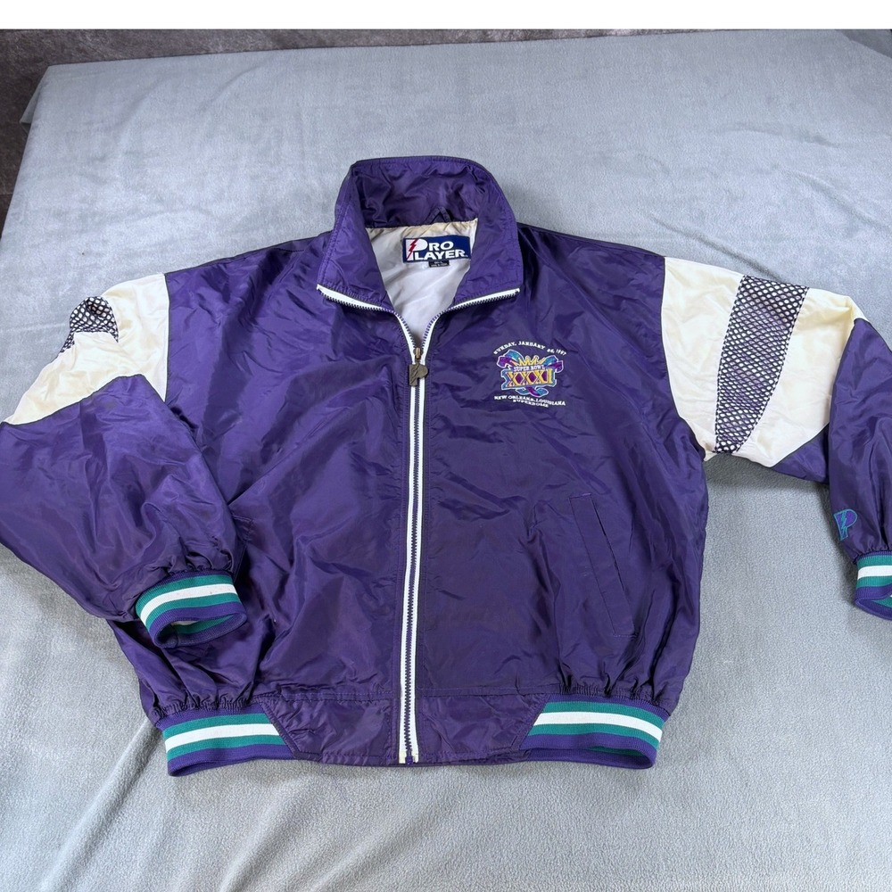Vintage Pro Player Super Bowl XXXI 1997 Windbreaker Jacket Purple Mens Large